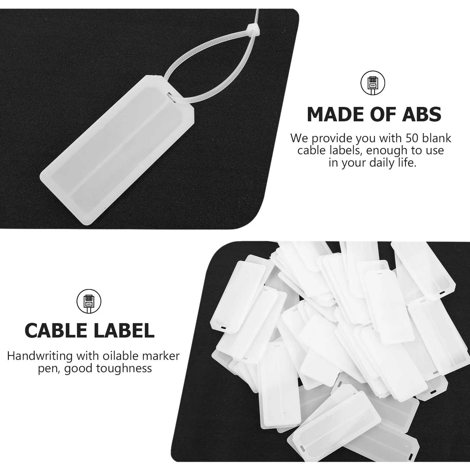 

50Pcs Cable Labels Cord Identification Tags Multicolor Writable ABS Material for Home Office Organization Cable Labels