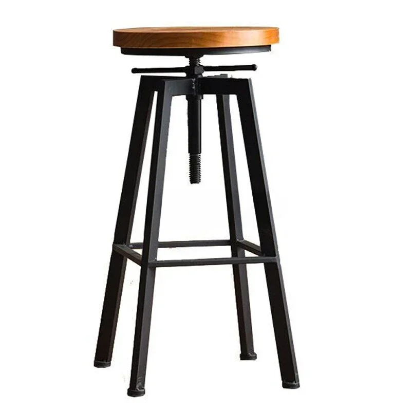 

Round Metal Bar Chair Industrial Wind Rotating Bar Stool Home Lifting Bar Chairs Solid Wood High Stools Home Dinning Chairs