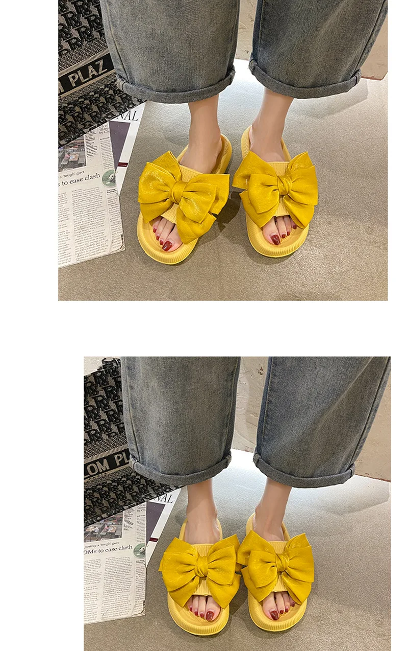 Neue Sommer-Pantoletten mit Rundkopf und Schleife, bequeme, lässige Hausschuhe, modische, elegante, leichte Sandalen mit dicker Sohle für Damen – Detail 7