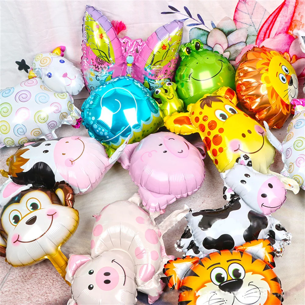 

10pcs/lot Mini Zebra Tiger Monkey Lion Elephant Animal Head Foil Balloons For Kids Birthday Party Animal Theme Party Decorations