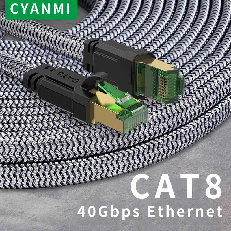 

CYANMI Cat8 Ethernet Cable STTP 40Gbps 2000MHz Cat 8 RJ45 Network Lan Patch Cord for Router Modem Internet RJ 45 Ethernet Cable