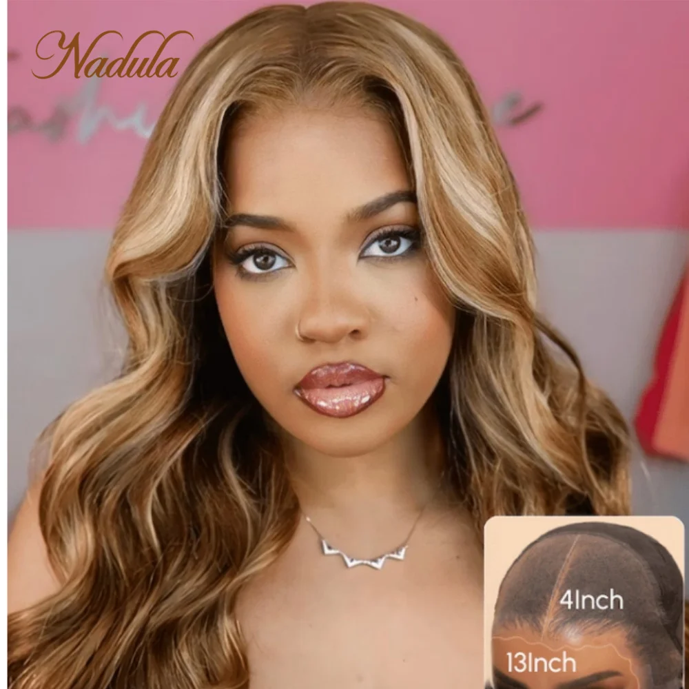 Nadula 13x4 Lace Frontal Honey Blonde Highlight Body Wave Pre-Everything Real Ear to Ear Lace Put on and Go Gluelsss Hair Wig