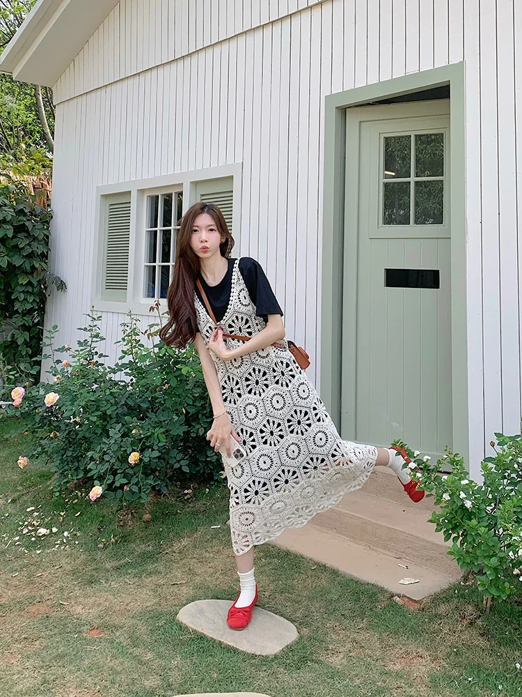 Plus ขนาดเสื้อผ้าผู้หญิง Plus ขนาดสุภาพสตรี Retro ตัดลูกไม้ Strappy เสื้อยืดชุดชุดเสื้อกั๊กชุดวันหยุดฤดูร้อน ZT213