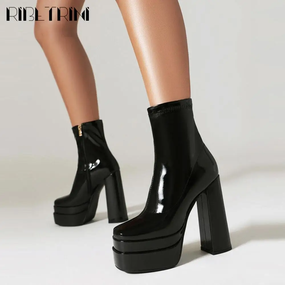 High Heeled Women Boots Square Toe Zipper Ankle Platform Shoes Cool Fashion Punk Gothic New Brand Winter Elastic Boots Woman