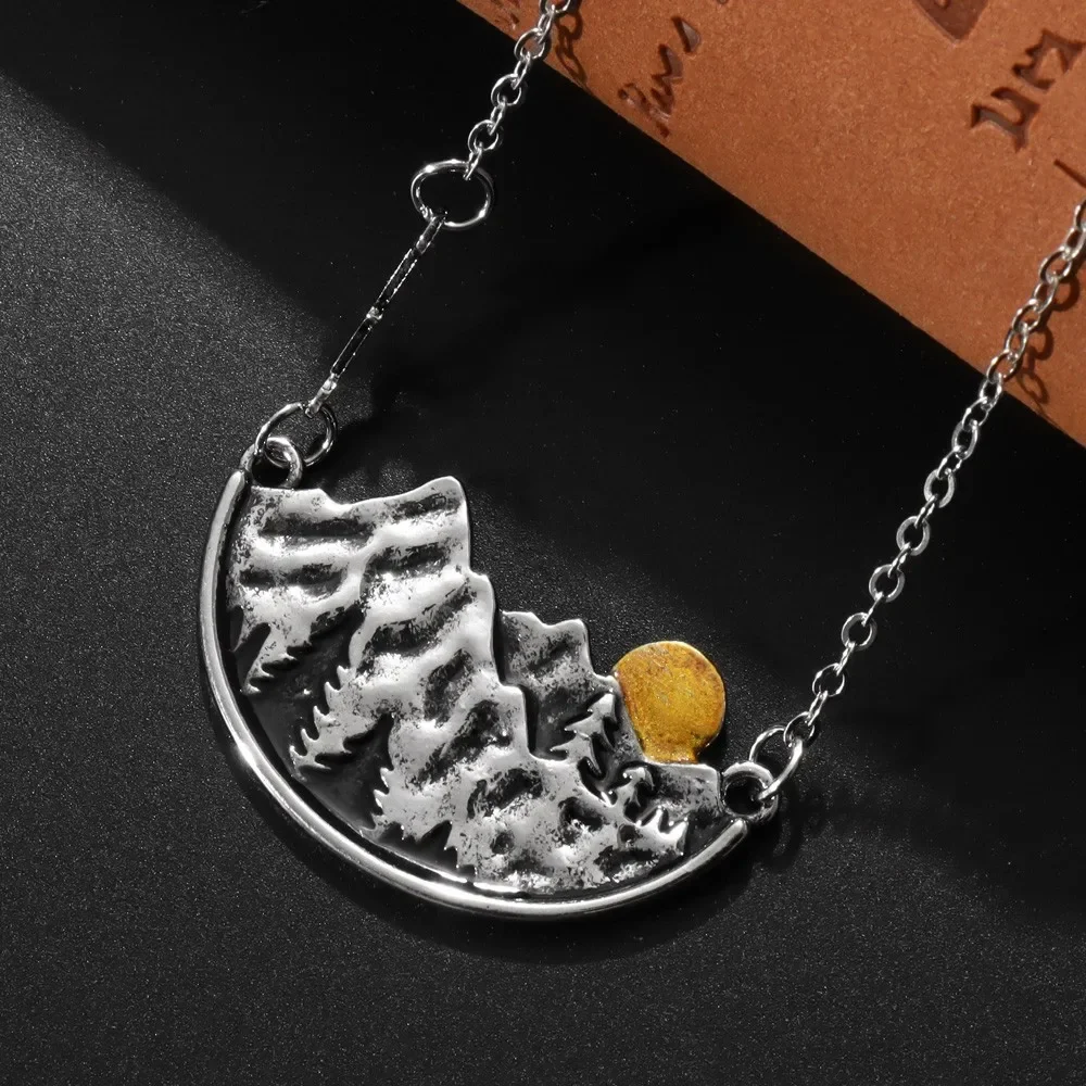 Forest Mountain Range 3D scenery Alloy Pendant Necklace Creative Vintage Women Men Metal Necklace Neck Chain Jewelry Accessory
