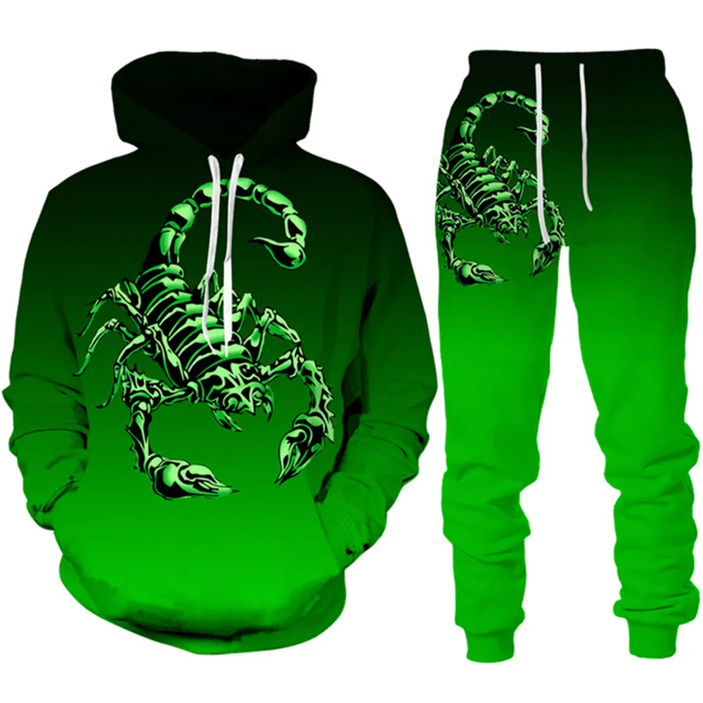 

Men Sets Sweatshirt Suits 3D Print Scorpion Hoodie Sweatshirt Men's Tracksuit 2 Piece Casual Set Sportwear Men Clothing Suit