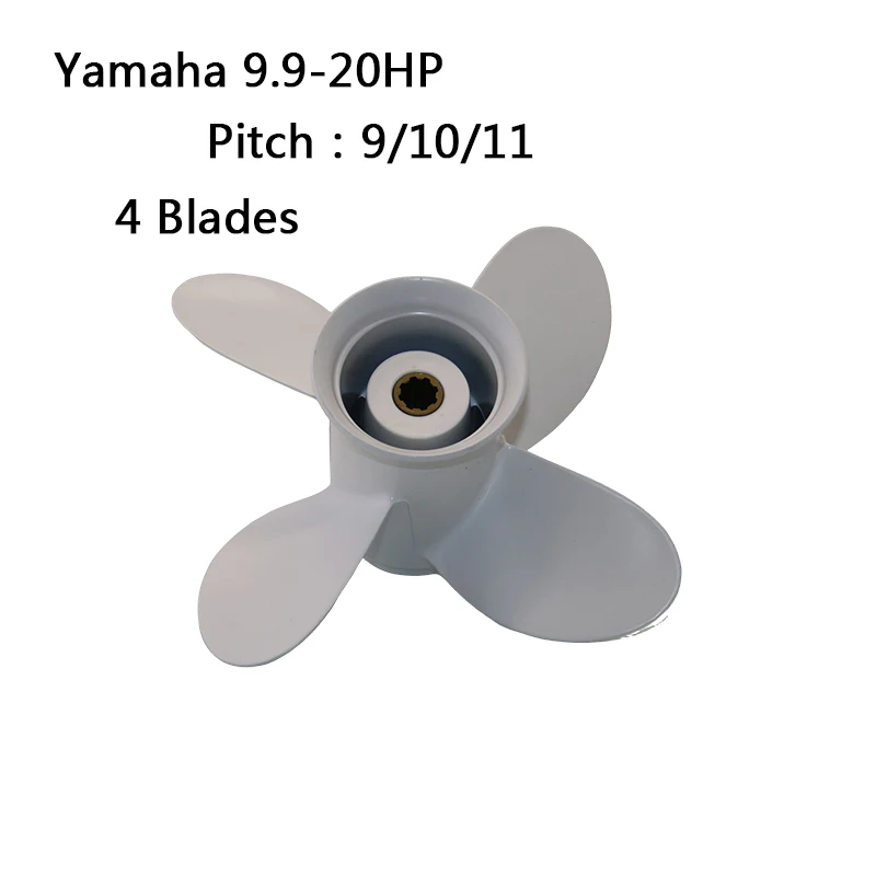 Captain Boat 4 Blades Propeller 9 1/4x9/10/11 Fit Yamaha Outboard Motor Engines 9.9HP 15HP 20HP Aluminum 8 Tooth RH