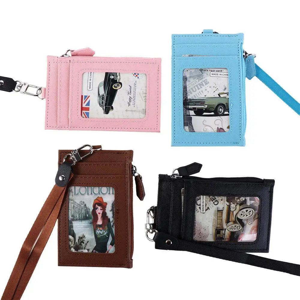 1Pcs Black Business Credit Card ID Badge Wallet Pouch Women Men Coin Card Purse Holder Neck Strap Student Bus Card Bags