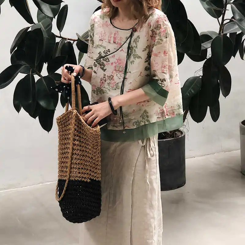 

New 2025 Chinese Sle Heavy Embroidery Women's irt Summer Lightweight Gentle Silk ort Sve Sweet Sle Top