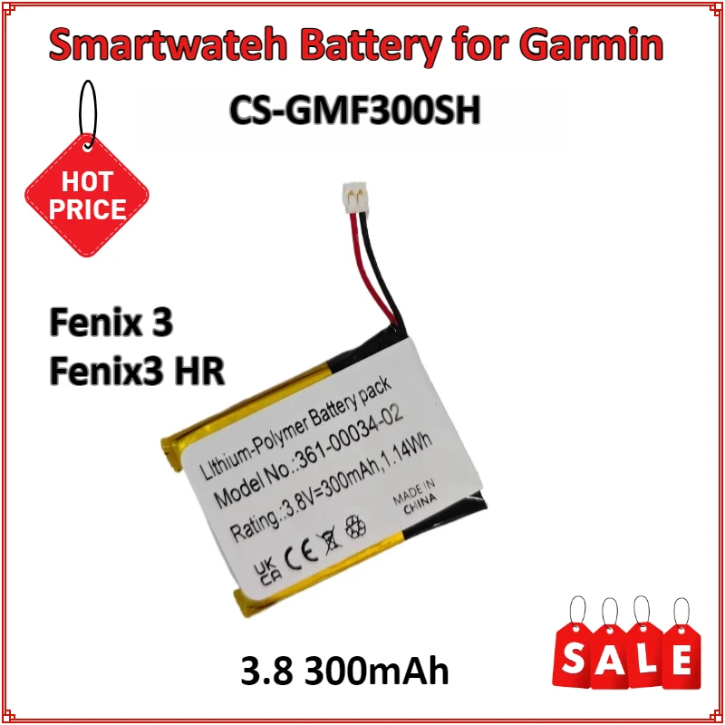 

Smartwatch Battery 361-00034-02 3.8V 300mAh For Garmin Fenix 3 Fenix3 HR