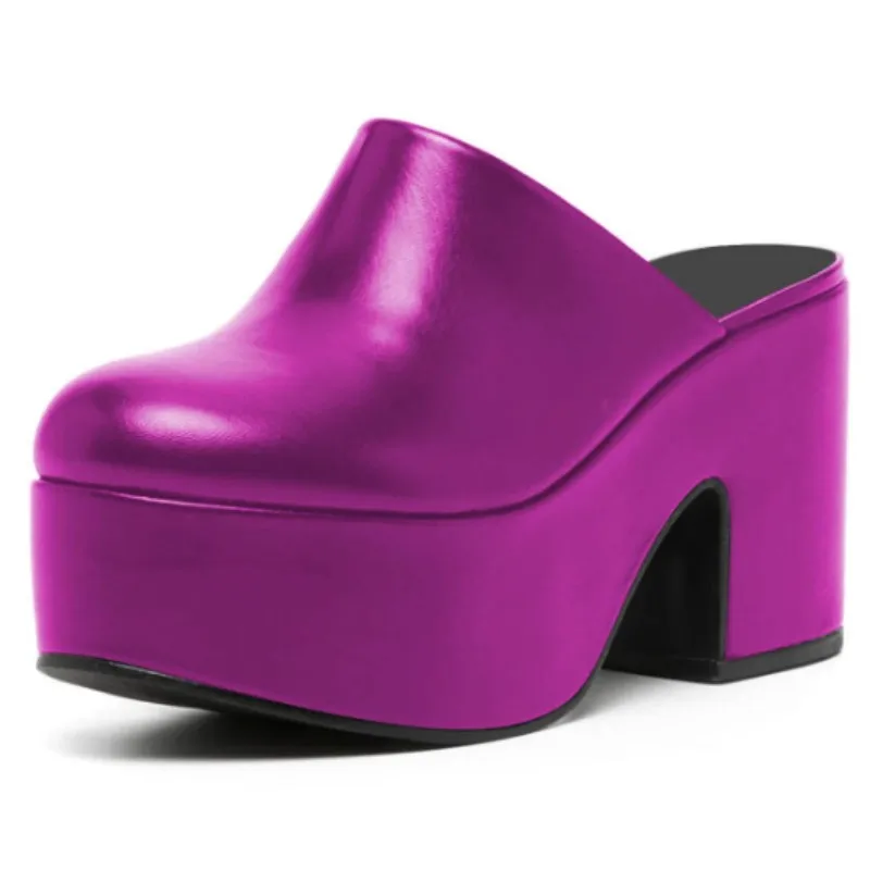 

DIZHUANG Fashionable women's high-heeled slippers. Purple matte leather slippers. About 11cm heel height. Closed toe slippers.