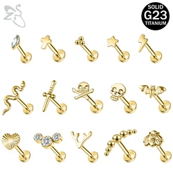 ZS 1 PC Gold Color 16G F136 G23 Titanium Steel Labret Lip Piercing For Men Women Snake Heart Cartilage Tragus Helix Piercings