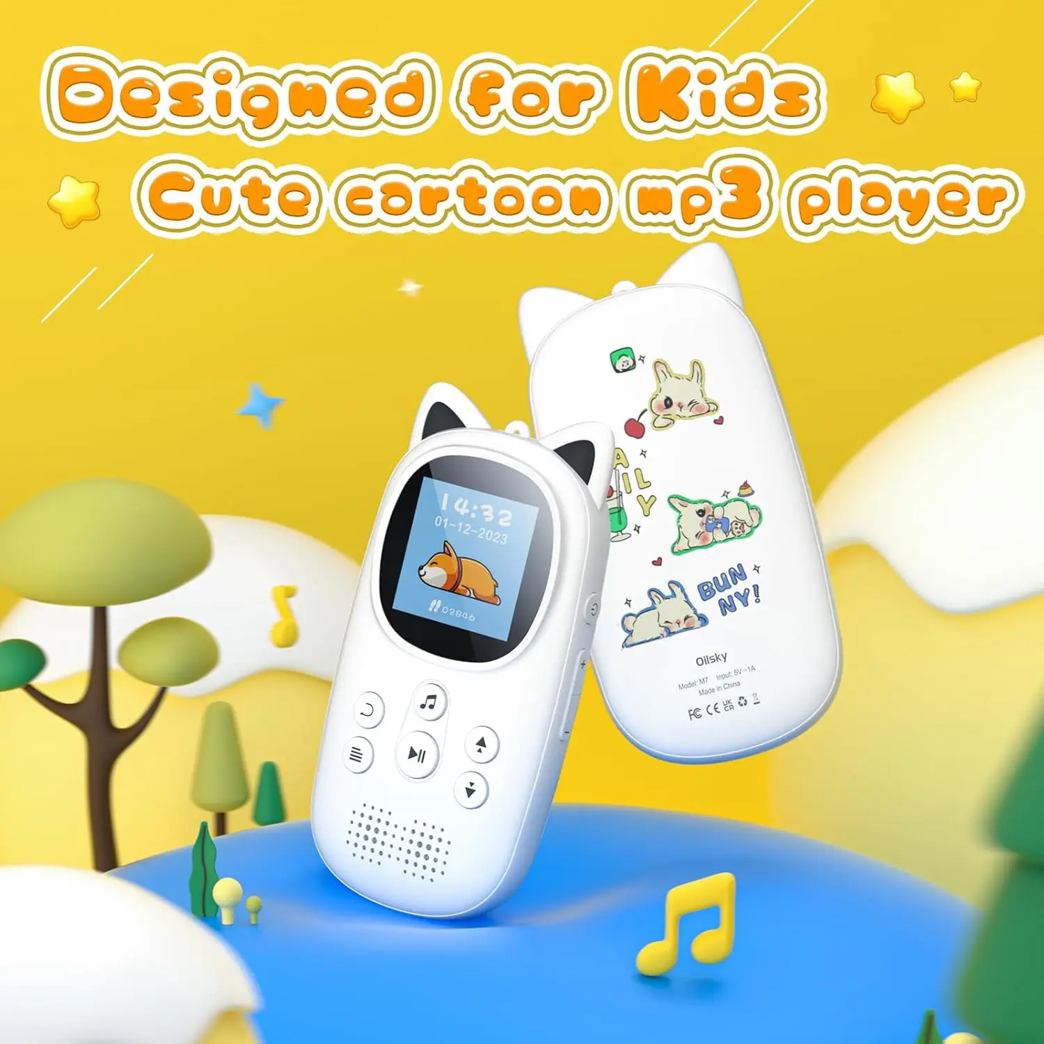Oilsky MP3 Player Children with Headphones, 32GB, Bluetooth 5.0,  with Speaker, FM Radio, Pedometer, Voice Recorder, Up to 128GB