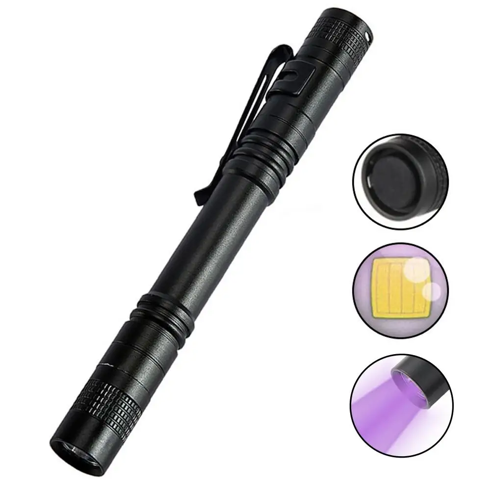

365 нм УФ-фонарик Ультрафиолетовый фонарик с зажимом для ручки УФ-скорпион Портативный светильник для мочи для домашних животных Свет-фиолетовый детектор AAA Batte S5A3