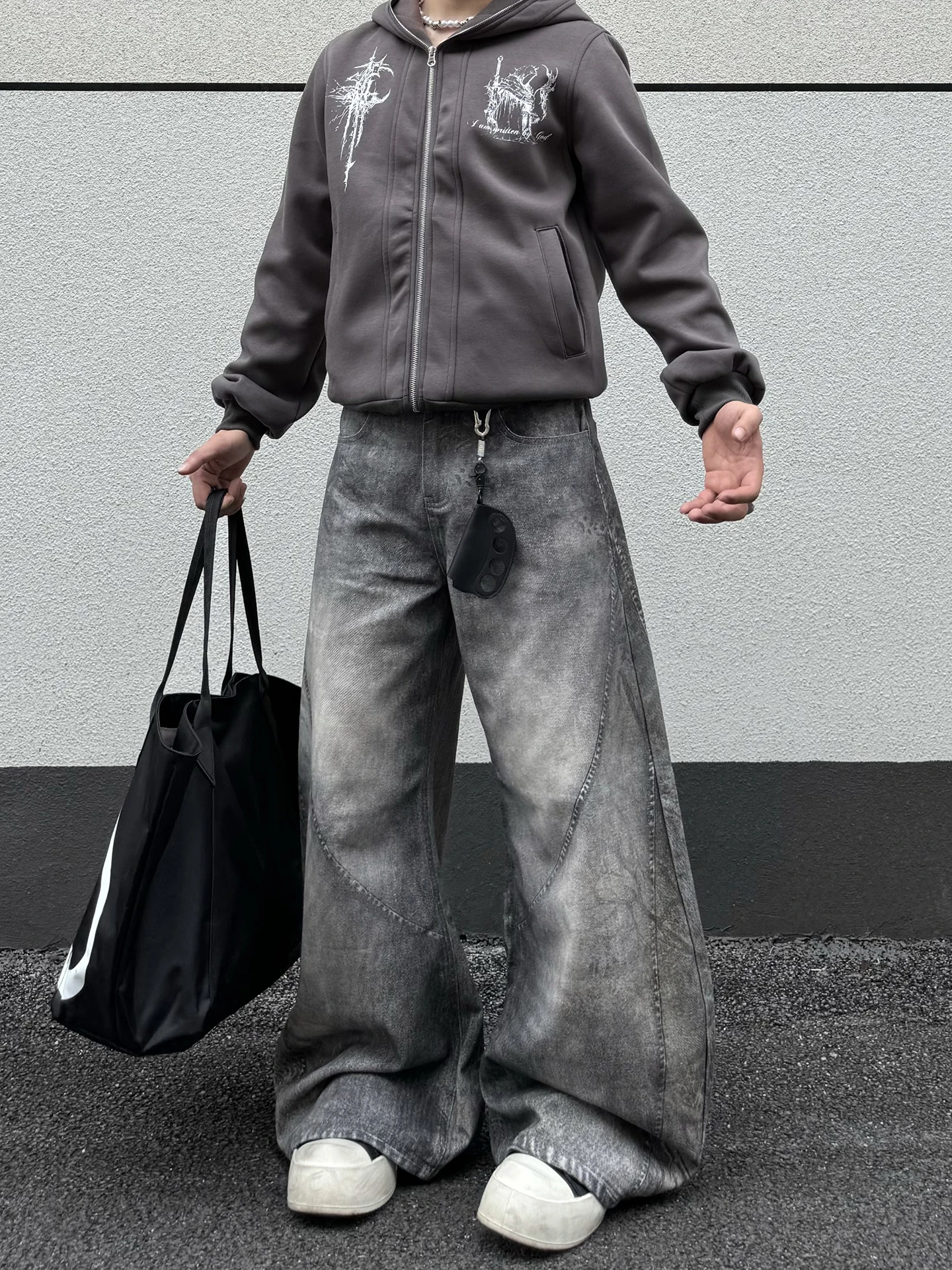 

Мужские джинсы с изогнутым ножом в стиле ретро, американский Bla, длинные брюки с широкими штанинами, хлопковая повседневная одежда с силуэтом CleanFit