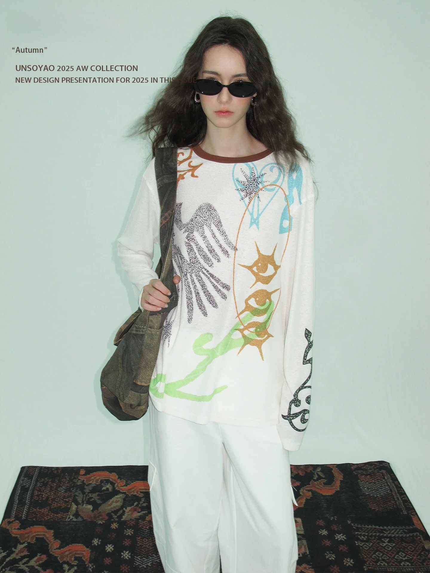 

UNSOYAO Transparent Print Long Sve round Ne UV Protection T-irt Japanese Sle Loose Fit Polyester Fiber Autumn Season...