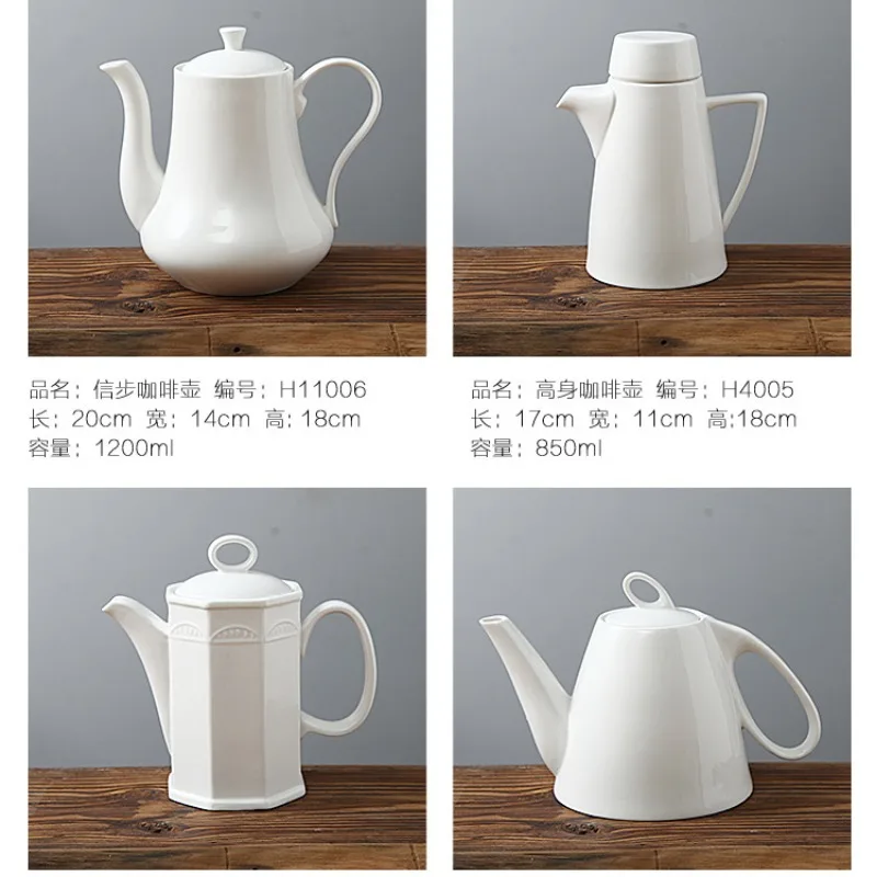 Pure White Shaped Ceramic Kettle Porcelain Coffee Pot Hotel Bar Decoration Teapot Restaurant Table Setting Household Drinkware