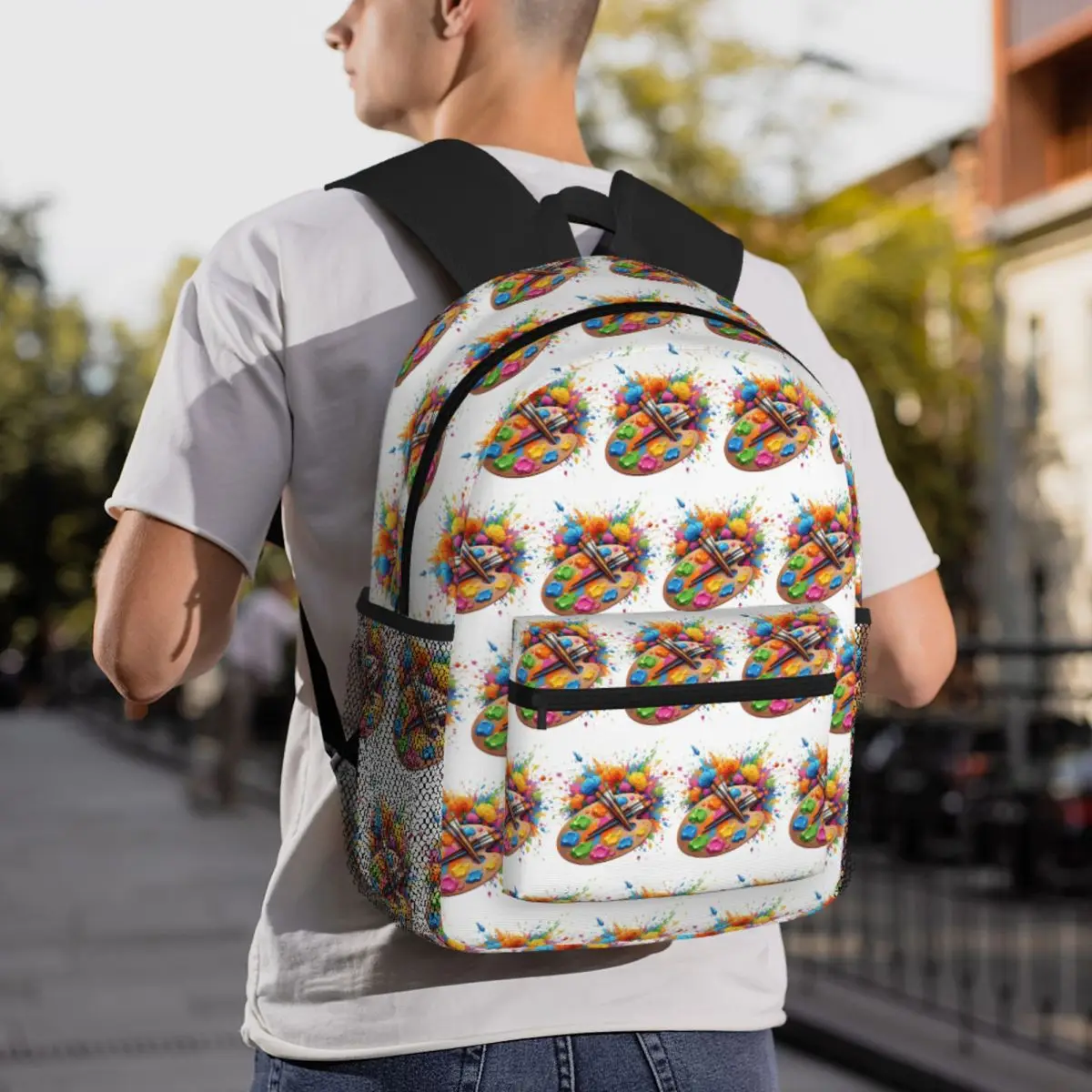 Splatter Paint Colorful Brush Strokes Design Backpack Daypack Boys Girls BookBag School Bag Shoulder Bags for Men Women