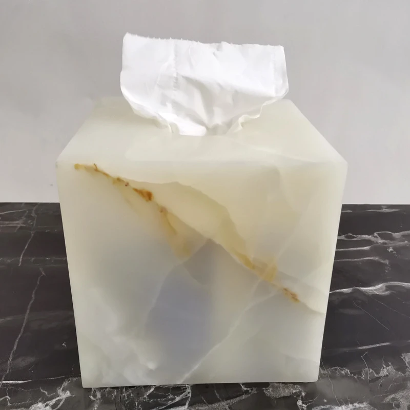 Natural marble square tissue box hotel home storage tissue box with multiple specifications