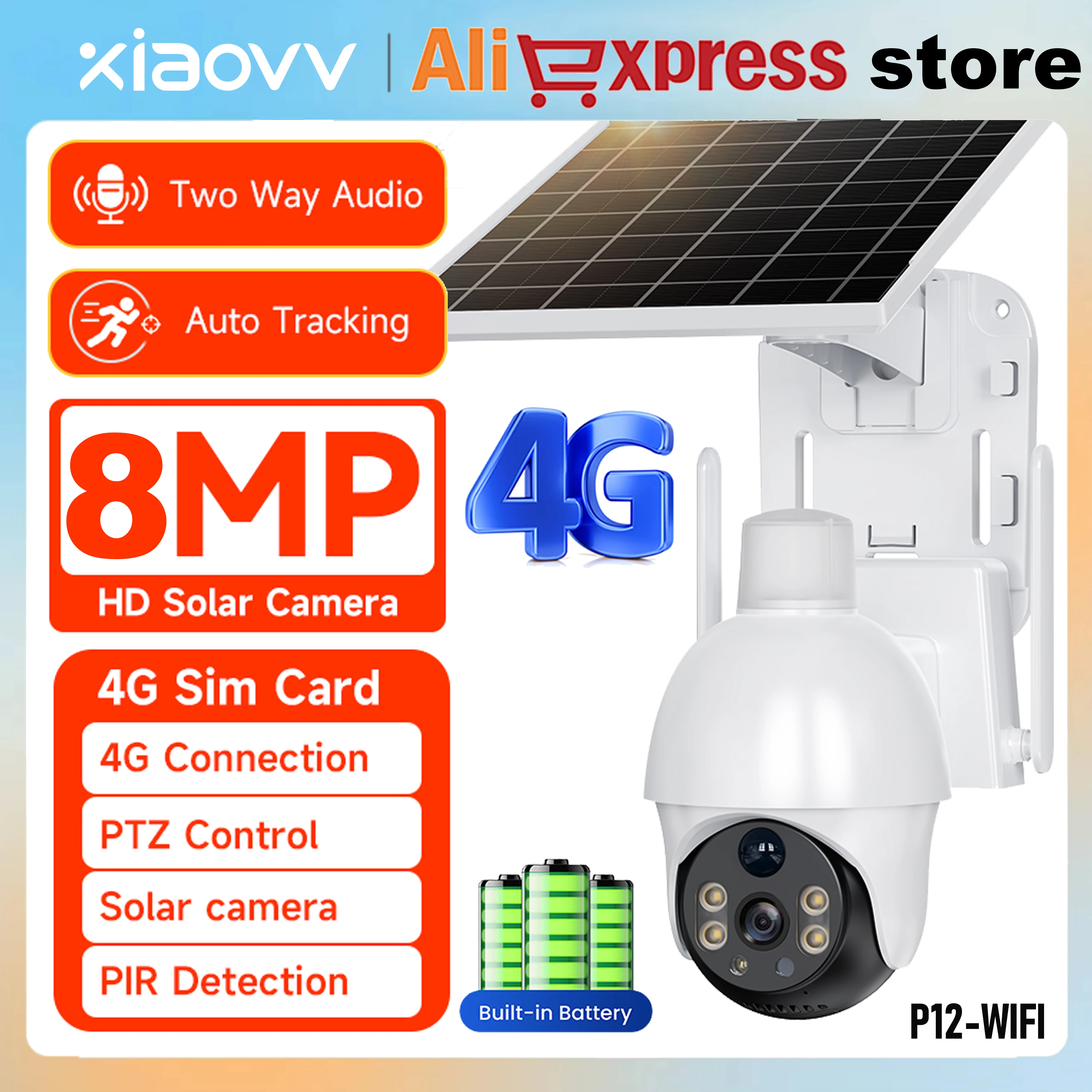 Xiaovv P15S 4G LTE Outdoor PTZ Solar Starlight Camera PIR Color Night Vision Solar Panel CCTV  Camera