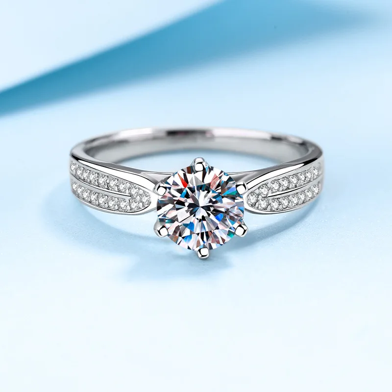 Secure Setting Ice Snow Six-Prong Half Row Diamond Ring 1ct Women Moissanite PT950 Platinum Stable Prong, Safe & Durable