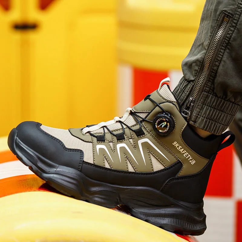Rotating Button Men Safety Boots Anti-puncture Breathable Industrial Work Boot for Construction Site Anti-smash Steel Toe Shoes