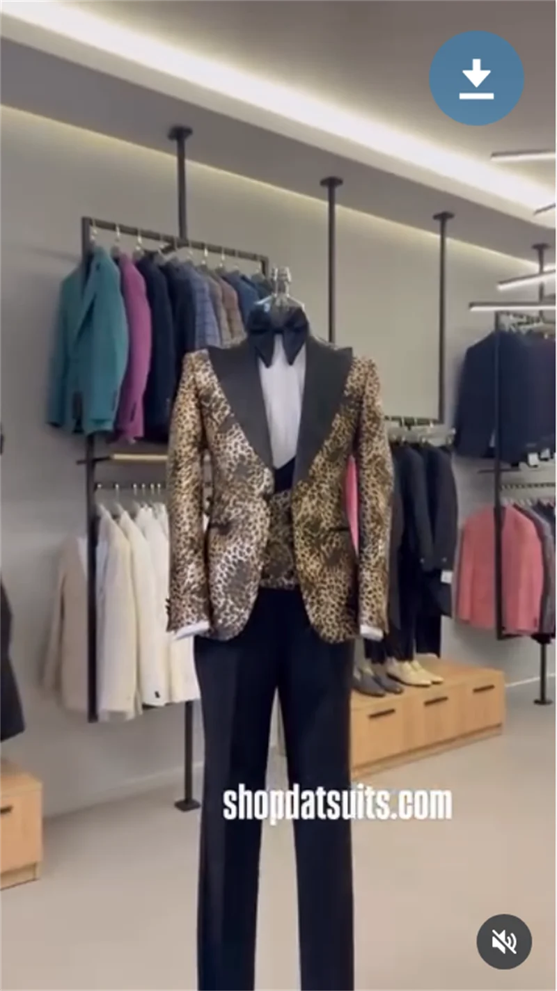 Leopard Print Men Suit Set 3 Pcs Blazer+Vest+Pants Trousers Cotton Formal Office Coat Wedding Tuxedo Customized Jacket Outfit