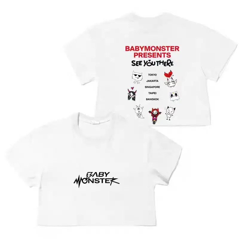 Y2K BABYMONSTER Concert Same Short Sleeve SEE YOU THERE Męska bawełniana nowa letnia koszulka Tops Kpop odzież Goth T-shirt