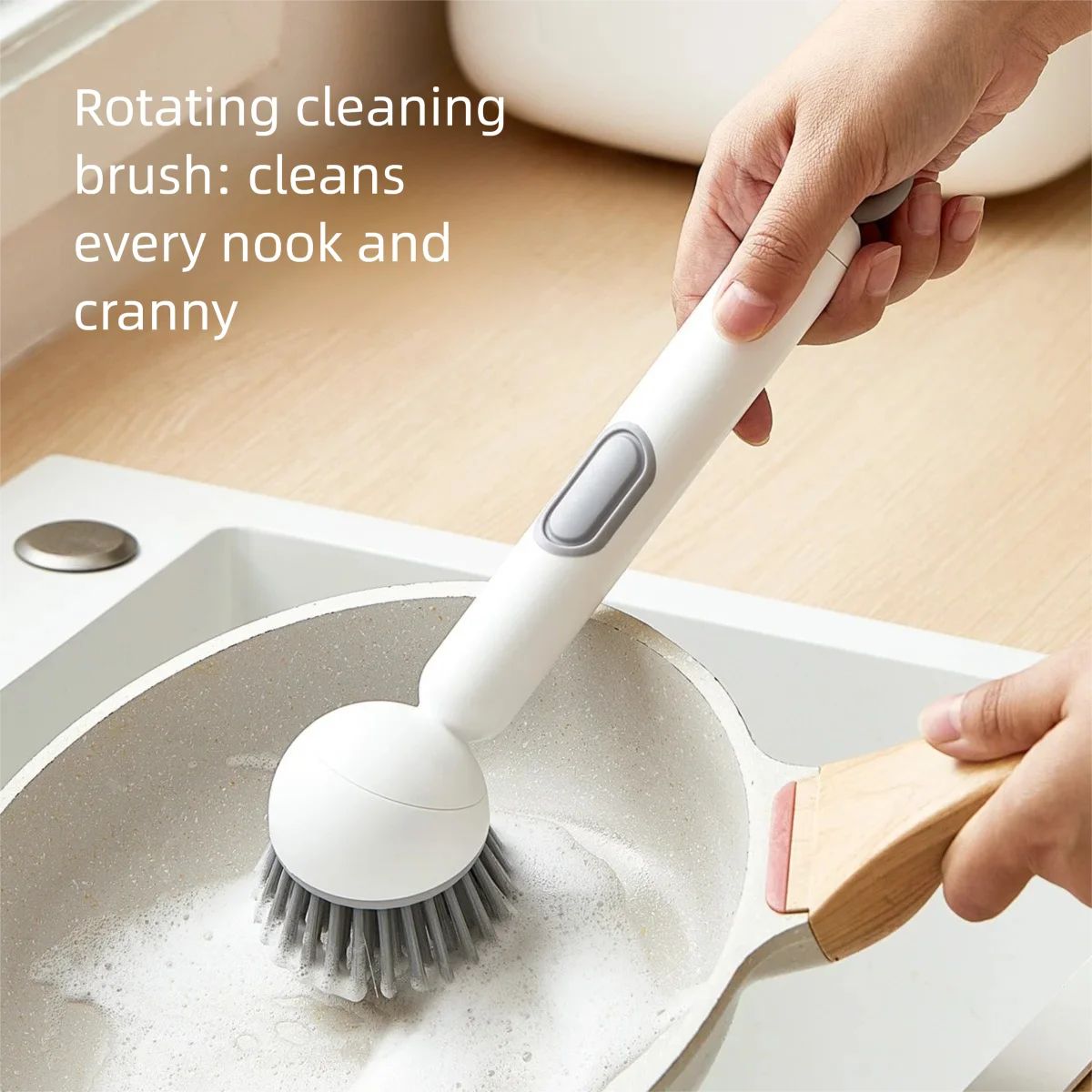 Kitchen Dedicated Long-Handle Pot Brush, Dish and Pot Washing Brush, Non-Greasy, Non-Scratch, Multi-Functional Cleaning Brush