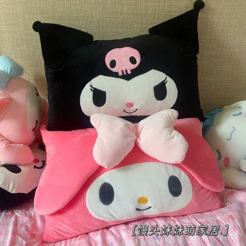 Cartoon Anime Sanrio My Melody Kuromi Pillowcase Cartoon Cute Anime Figure Soft Plushie Detachable Pillow Case Cushion Gift Girl