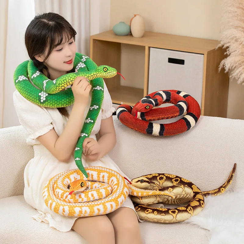 Simulation 190cm Color Snakes Plushies Doll Stuffed Cartoon Animals Realistic Python Toys Home Decor Funny Halloween Gifts