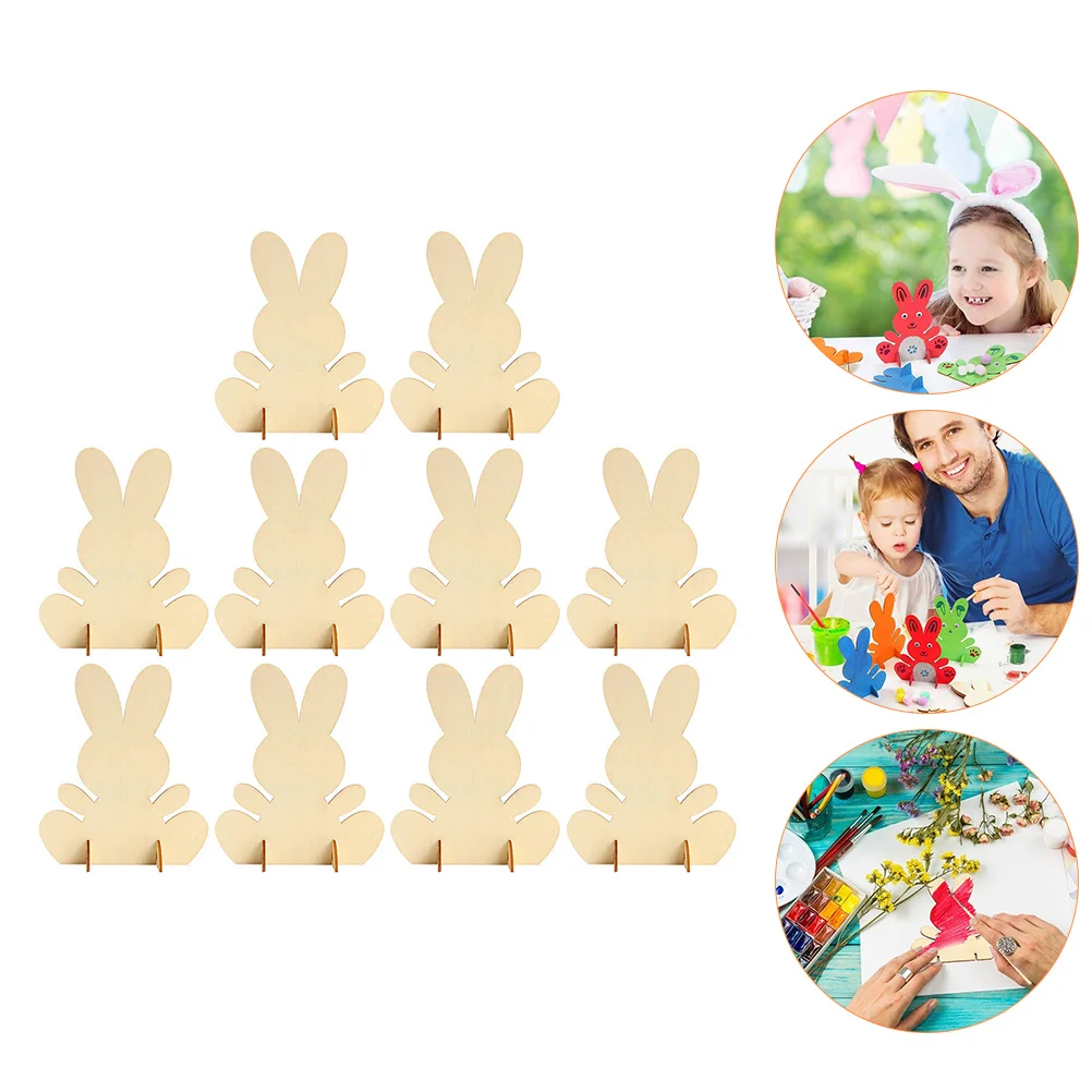 10 Pcs Handmade Rabbit Material DIY Bunny Table Decor Unfinished Tray Wood Chips Blank Slices Easter Ornament Wooden Child