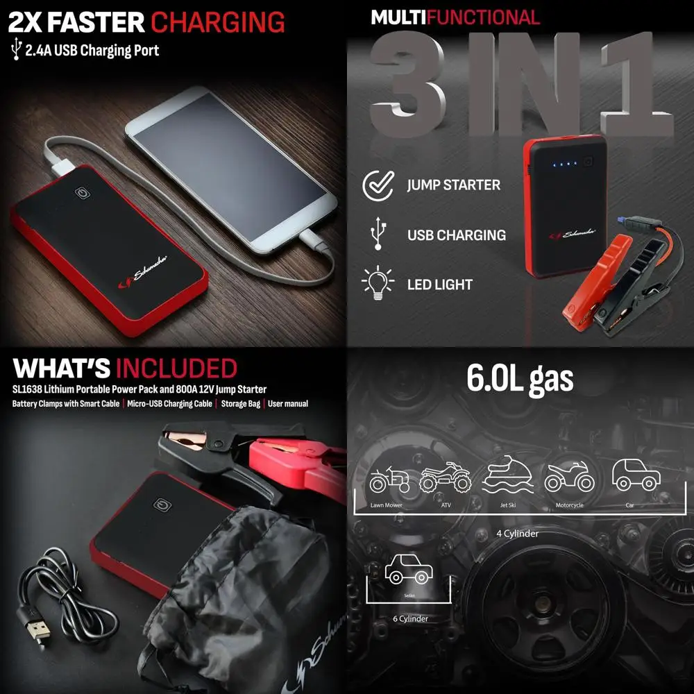 

800 Peak Amp 12V Портативный литиевый автомобильный аккумулятор для стартера и блока питания - литий-ионный блок питания - с зарядкой через USB и светодиодом Emergen