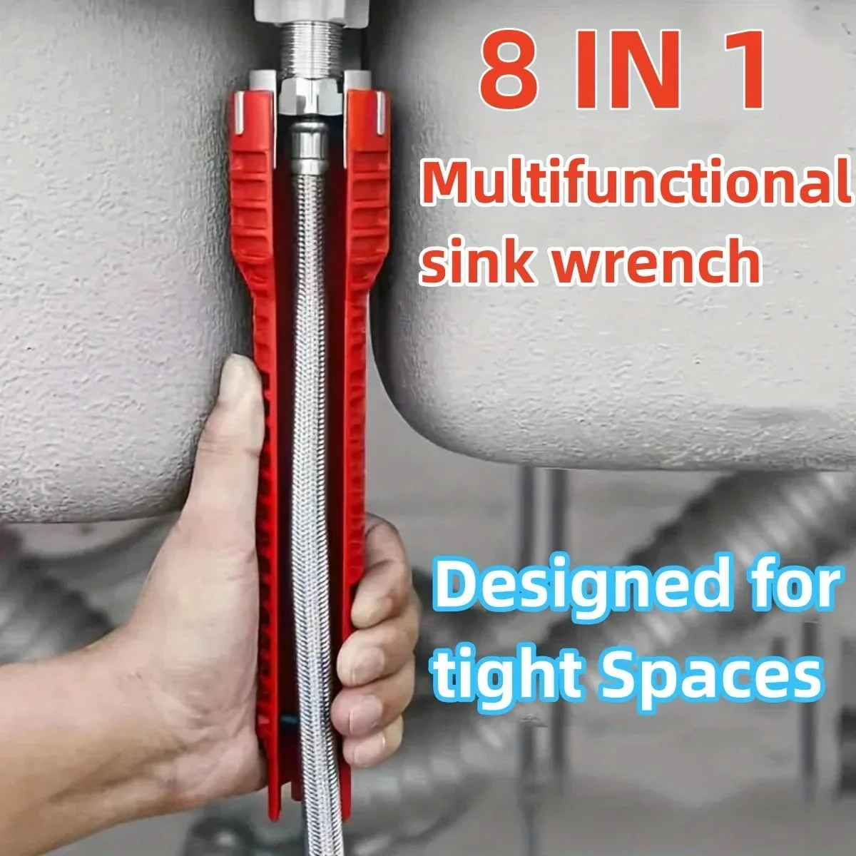 Three head red Sink wrench 8-in-1 screw removing water heater water pipe socket wrench hand tool set