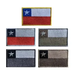 Chile National Flag Embroidery Hook&loop Patch Military Colourway Merrowed Edge Morale Badge for Outdoor Clothing DIY Decoration