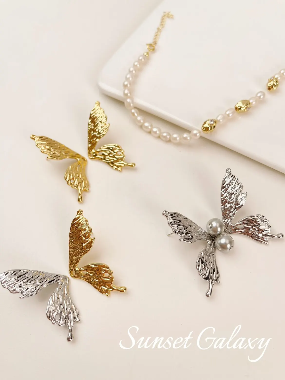 18k Gold-plated Lucky Texture Butterfly Stud Earrings DIY String Beads Handmade Material Earrings Accessories Jewelry