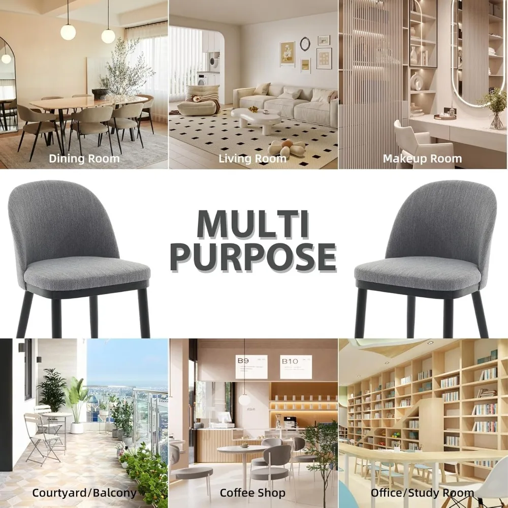 مجموعة كراسي تناول الطعام مكونة من قطعتين، كراسي جانبية للمطبخ منجدة من القماش الحديث مع مسند ظهر منحني وأرجل خشبية، كرسي طعام بدون ذراع