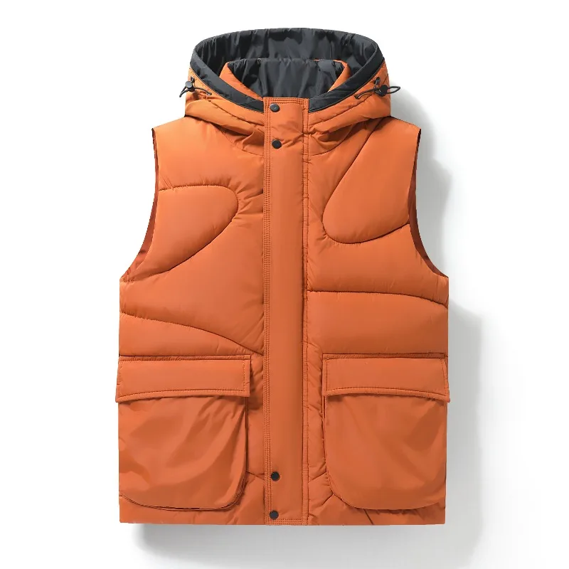 

Осень-зима уличный однотонный хлопковый жилет с капюшоном ветрозащитный теплый дышащий жилет мужской уличный велосипедный спортивный жилет морозостойкий