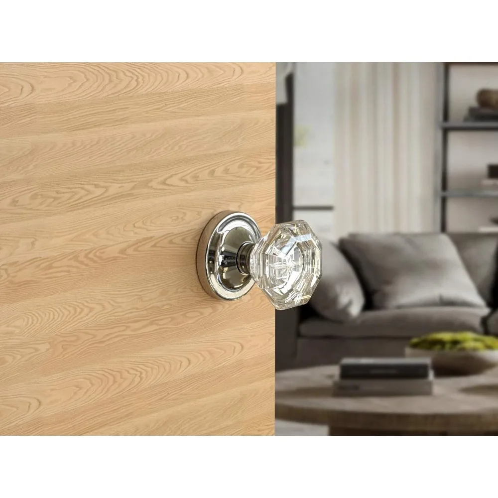 مجموعة مقابض أبواب كريستالية مثمنة من الكروم مكونة من 4 قطع مع روزيت دائري لديكور المنزل الحديث #5