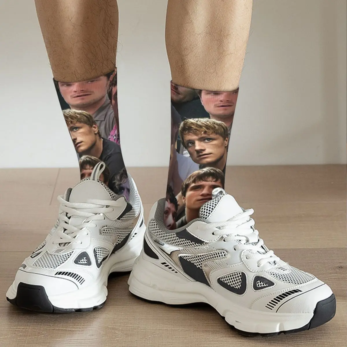 Casual Josh Hutcherson Photo Collage Basketball Socks Polyester Middle Tube Socks for Women Men Sweat Absorbing