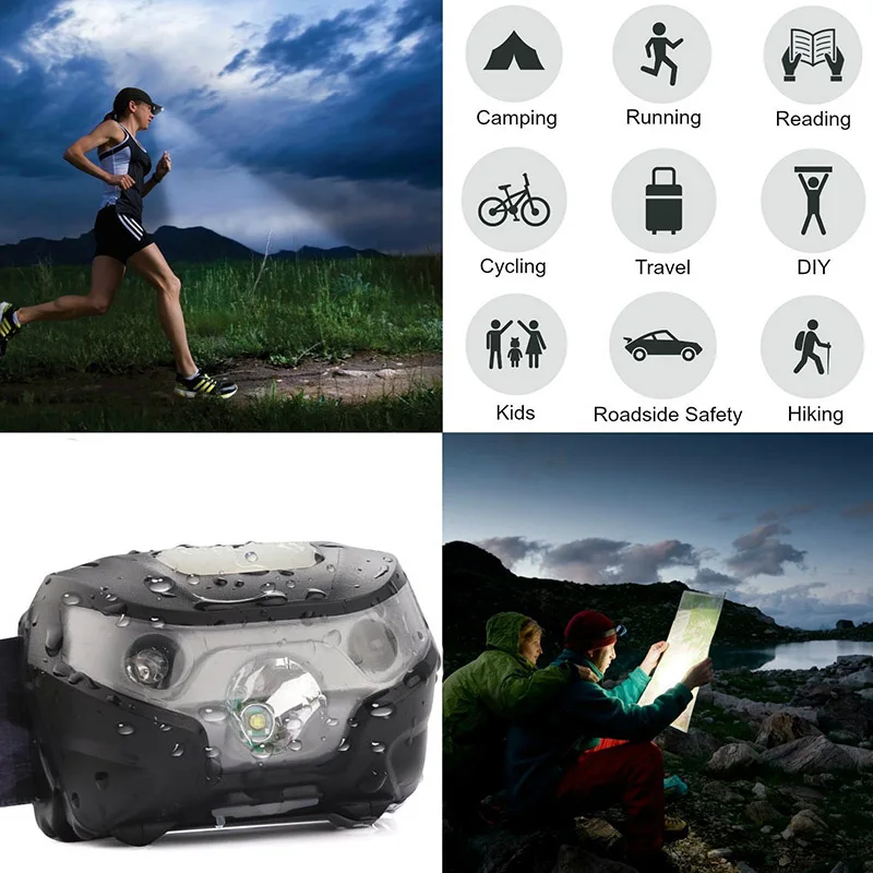 Dropshipping  Mini Rechargeable LED HeadLamp Body Motion Sensor LED Bicycle Head Light Lamp Outdoor Camping Flashlight