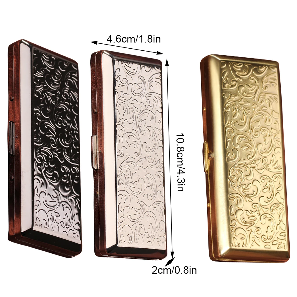 Slim Embossed Pattern Cigarette Case Women Stainless Steel Long Thin Smoking Cigarette Box Can Hold 14 Pieces 담배 케이스 علبة سجائر