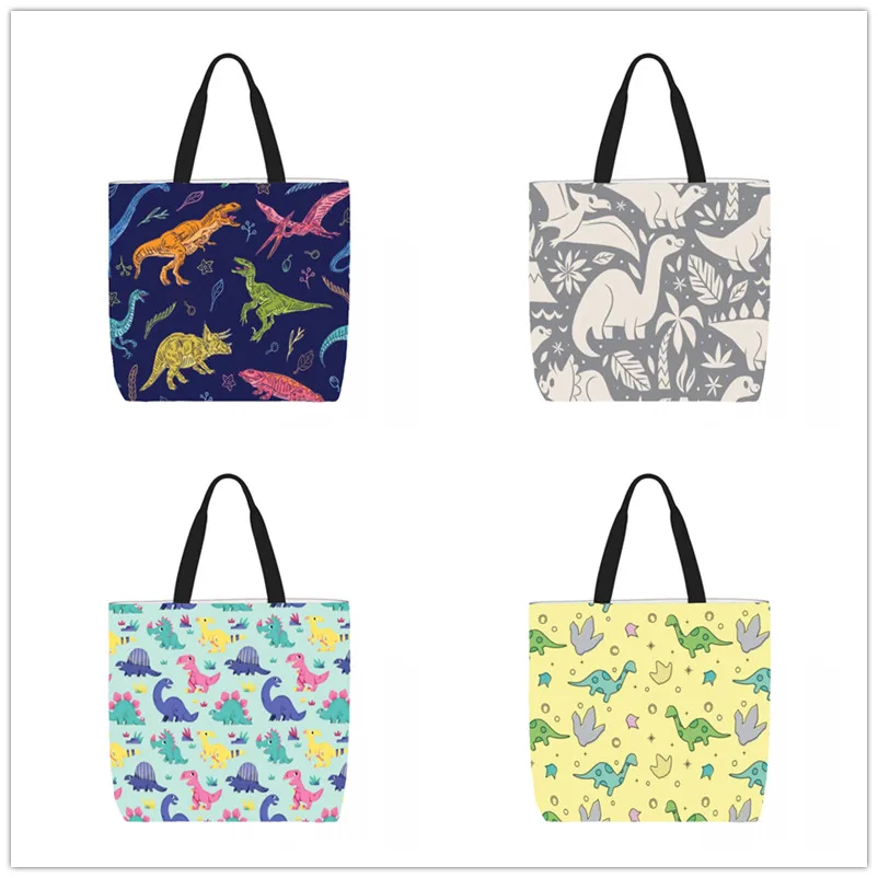 Cartoon Animal Dinosaur Customize Tote Bag Printed Traveling Shoulder Bags Eco Reusable Shopping Bags For Women with Print