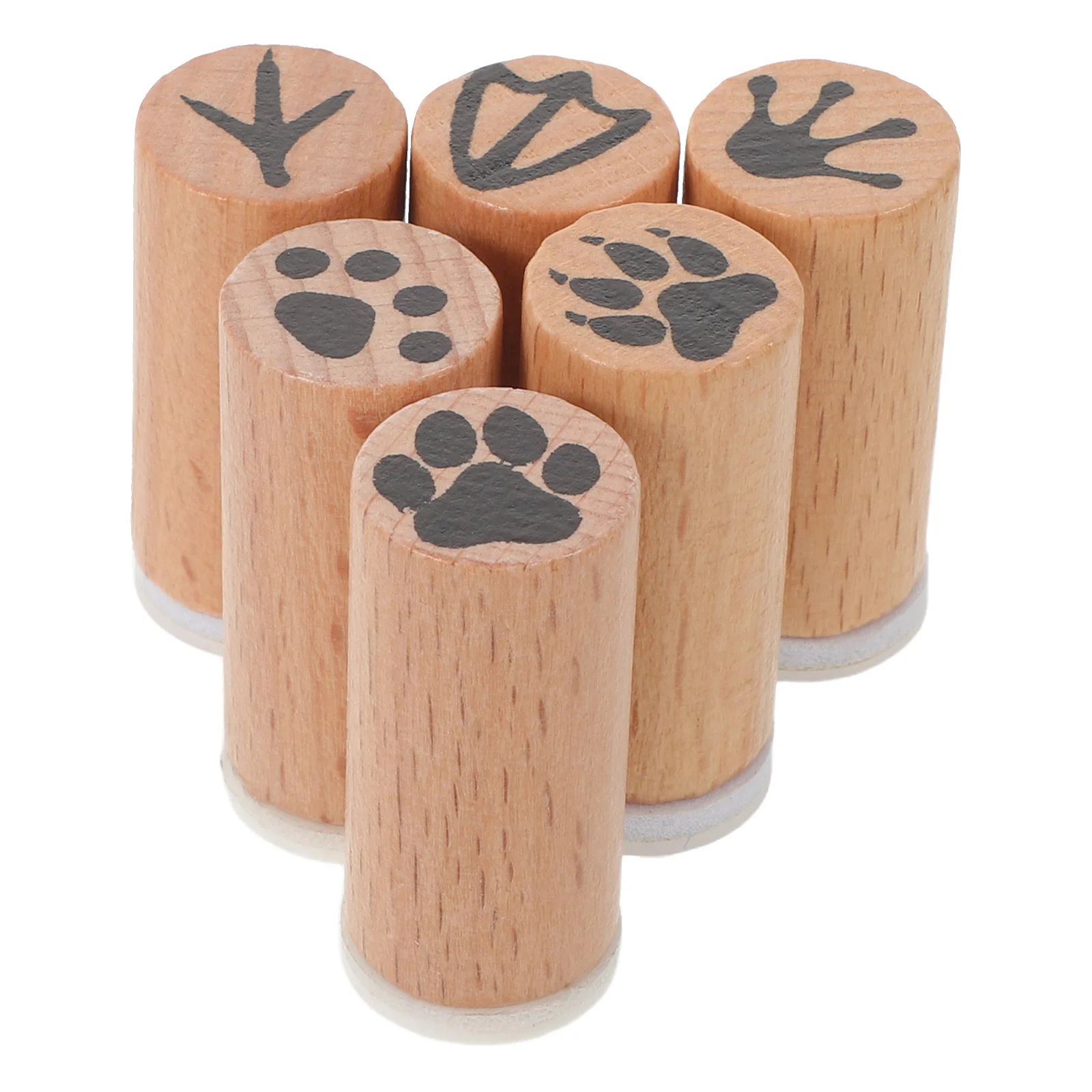 6-delige dierenvoetafdruk houten rubberen stempels mini-set voor journaling scrapbooking wildlife crafting decoratieve stempelgereedschappen