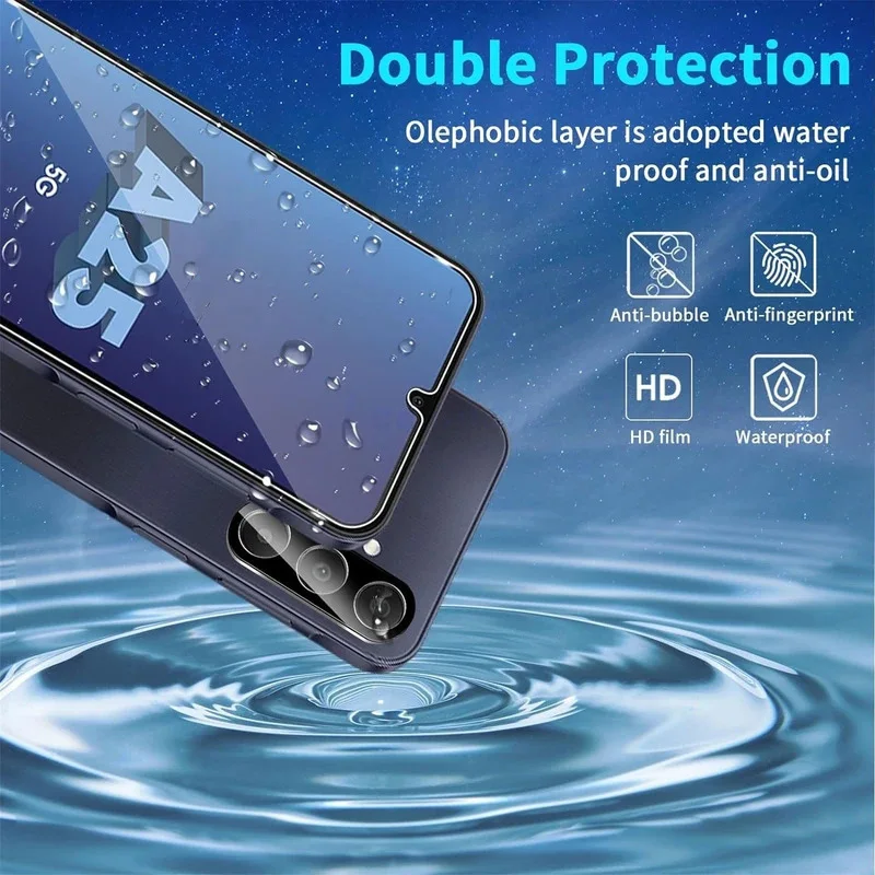 3+3 팩 갤럭시 A25 5G 스크린 보호필름 + 카메라 렌즈 보호필름, 9H 경도, 스크래치 방지, 기포 없음, HD 강화유리