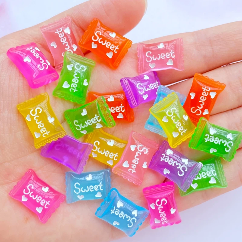 20pcs Resin Cartoon Shiny Mini Transparent Candy Back Flatback Stone Figurine Scrapbook DIY Decor Crafts Accessories