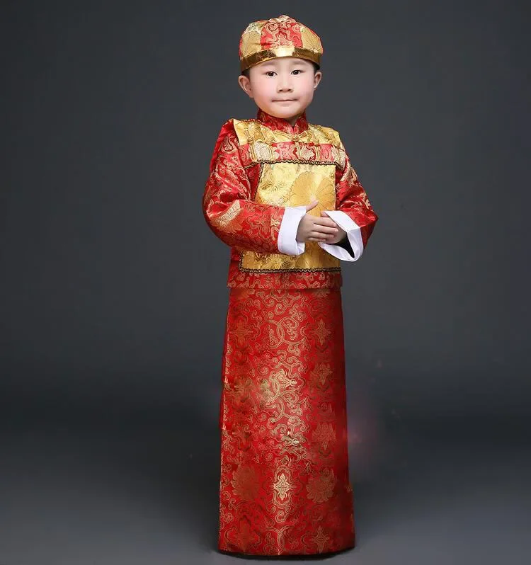 Bambini Costume antico Hanfu costumi di danza vestiti Costume cinese antico uomini dinastia Qing padrone di casa danza popolare cinese
