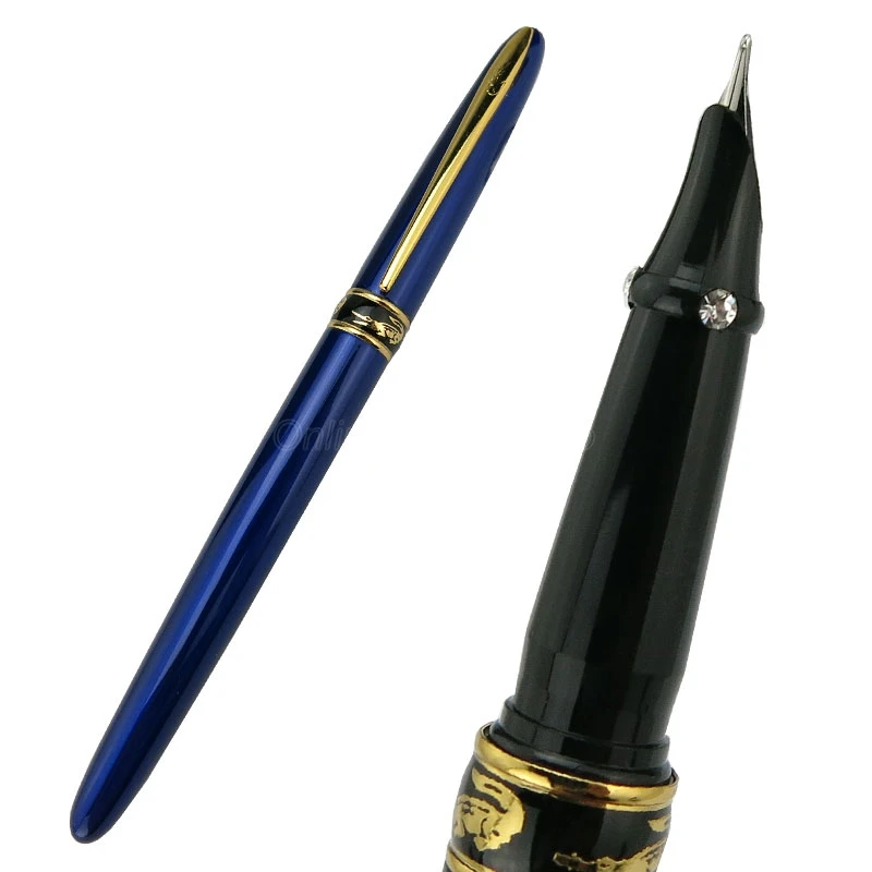 

Crocodile 215 Classic Blue Metal Thin Hooded Fine Nib Fountain Pen Gold Trim Office School Writing Gift Pen Accessory