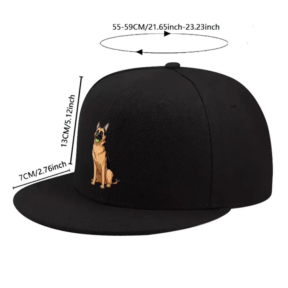 German Shepherd Print Flat Brim Baseball Cap Unisex Adjustable Outdoor Casual Hat for Travel