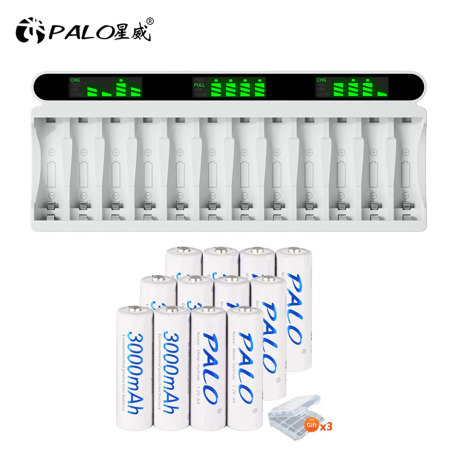 

PALO 1.2V AA Battery 1.2 Volts AA Ni-Mh Rechargeable Batteries with 12 Sots Fast Smart Charger for Remote Control /Toy